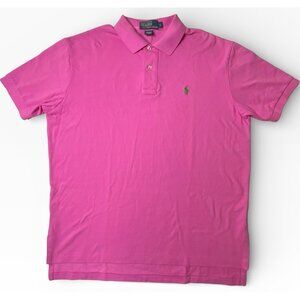 Polo Ralph Lauren Polo Shirt Mens L Pink Short Sleeve Blue Pony Logo